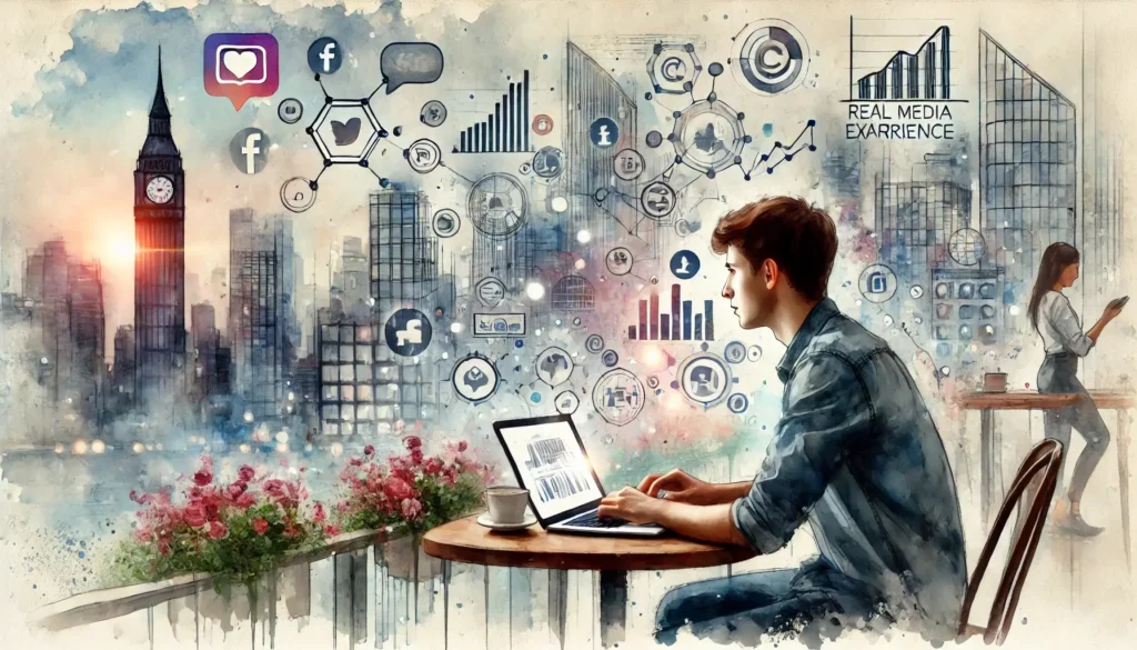 A watercolor painting illustrating the concept of gaining real world experience in digital marketing.